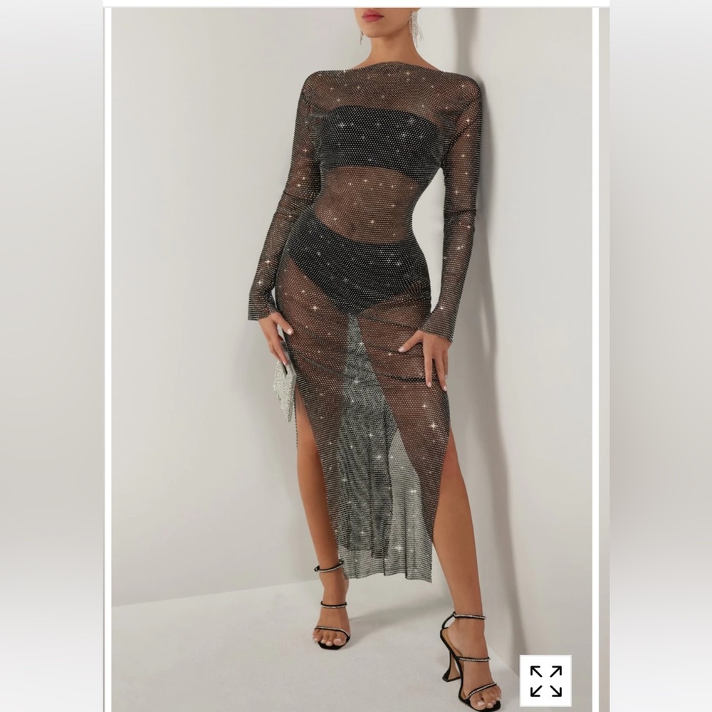 Heiress Beverly Hills Black Crystal Embellished Maxi Dress